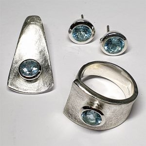 Set mattiert Blau Topas Ring verstellbar